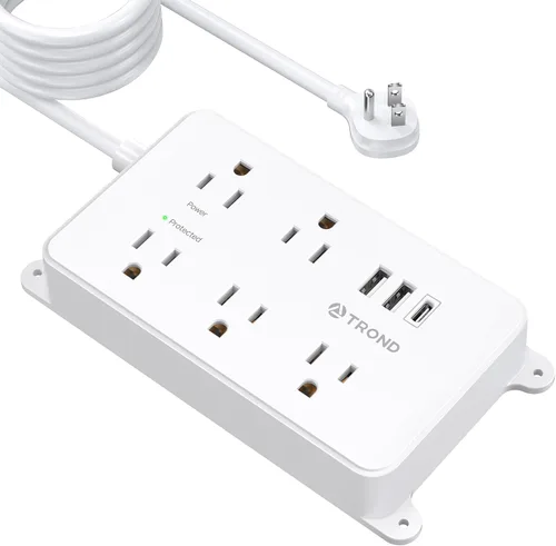 Vista 17 de TROND Regleta protectora contra sobretensiones, cable de extensión de 3 pies de enchufe plano, 5 tomas de corriente ampliamente espaciadas con 2 USB