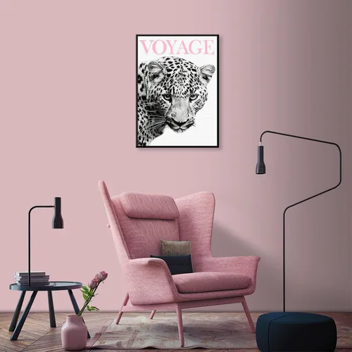 Vista 6 de Arte de pared con estampado de leopardo y estampado de leopardo de color rosa, diseño de guepardo blanco y negro, decoración de lienzo de lujo