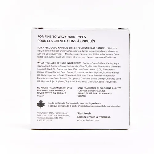 Vista 2 de The Unscented Company Barra de champú clarificante, para tipos de cabello fino a ondulado, 2.3 oz (65 g)