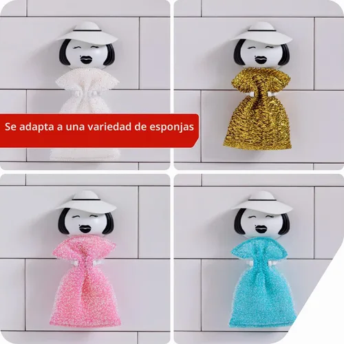 Vista 5 de Peleg Design Mrs. Sponge - Soporte de esponja de cocina – Soporte de esponja de plástico para fregadero de cocina, seca todo tipo de esponjas