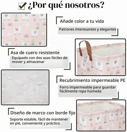 Vista 6 de FXOLCSHE - Canasta rectangular rosa de alpaca, canasta de lavandería impermeable plegable para guardería, canasta de juguetes para habitación