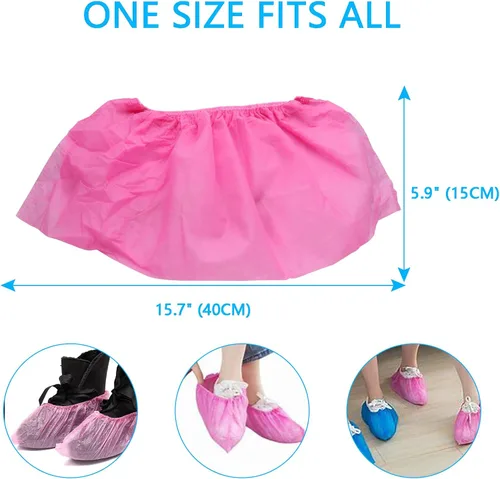 Vista 6 de Piutouyar Fundas desechables antideslizantes para zapatos, paquete de 100, 50 pares, color rosa