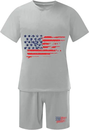 Vista 4 de Conjunto deportivo de verano de 2 piezas para hombre con la bandera estadounidense, elegante camiseta del 4 de julio y pantalones cortos deportivos