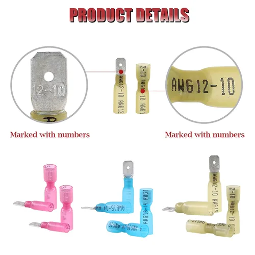 Vista 4 de Hilitchi paquete de 160 conectores de terminal tipo espada impermeables, termorretráctiles, totalmente aislados, hembra y macho, para cableado