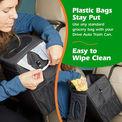 Vista 8 de Drive - Basurero plegable para automóvil con 20 bolsas, a prueba de fugas, negro, mediano
