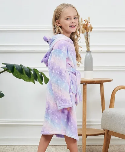 Vista 3 de Bata suave con capucha de unicornio y pantuflas a juego, diadema y venda para los ojos para niñas