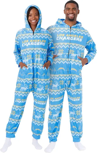 Vista 32 de FOCO Unisex NFL Team Logo Pajamas One Piece Onesie Patrón feo navideño