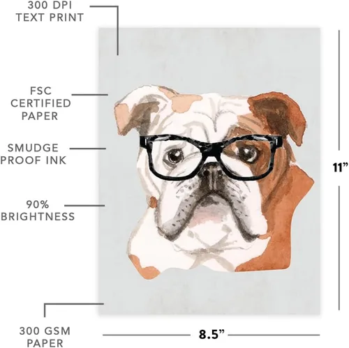 Vista 2 de Andaz Press Póster impreso para pared de perro, 8.5 x 11 pulgadas, Bulldog inglés con gafas negras, 1 paquete, regalo de cumpleaños de Navidad, sin