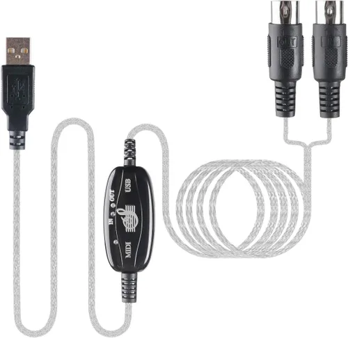 Vista 4 de TENINYU Convertidor de cable USB a MIDI 2 en 1 PC a sintetizador Interfaz de teclado de estudio de música, cable adaptador de enchufe de cable, 16