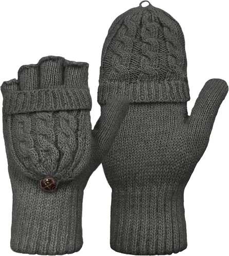 Vista 21 de Beurlike Guantes de invierno para mujer, de lana cálida, a prueba de viento, convertibles, sin dedos
