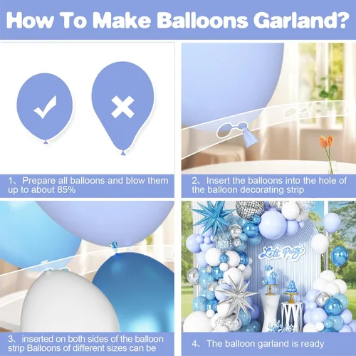 Vista 6 de Kit de guirnalda de arco de globos de color azul, blanco y plateado con globos de bola de discoteca, globos de papel de aluminio de estrella