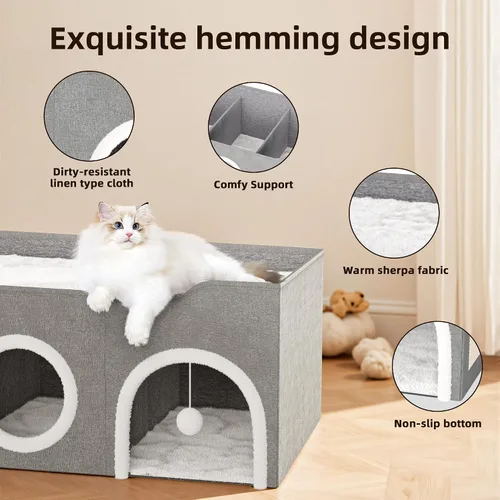 Vista 2 de Top Bed - Condominios para gatos de tres habitaciones, casa para gatos extra ancha todo en 1 para interiores, múltiples gatos familia de cachorros