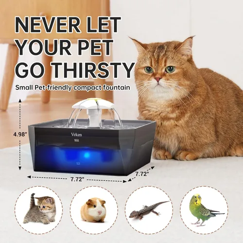 Vista 2 de Veken Fuente de agua para gatos pequeña apta para mascotas con bomba silenciosa, fácil de limpiar y montar, mini dispensador de agua para mascotas