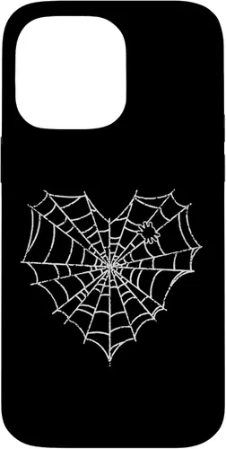 Vista 21 de iPhone 16 Halloween Spider Web Disfraz lindo corazón araña funda