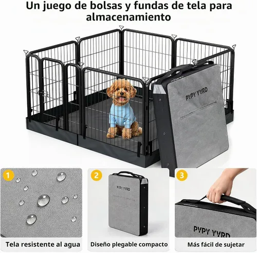 Vista 8 de Corralito para cachorros con cubierta inferior y superior, bolsa de almacenamiento, 24 pulgadas de alto, 8 paneles