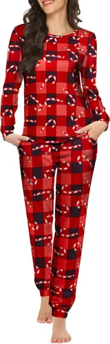 Vista 30 de Ekouaer - Conjunto de pijama de manga larga para mujer, ropa de dormir suave con cuello redondo y bolsillos, conjuntos de ropa de descanso Negro