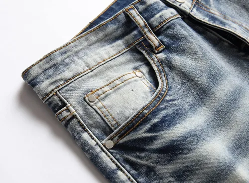 Vista 7 de OIIIO Jeans elásticos rasgados de ajuste regular para hombre