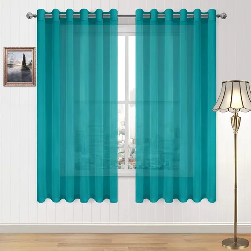 Vista 174 de DWCN Cortinas traslúcidas color verde frijol para sala de estar y dormitorio - Cortinas voile con aspecto de lino sintético con ojales en la parte