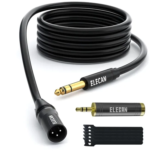 Vista 13 de Elecan Cable Auxiliar TRS Macho a XLR Macho de 3.5mm (1/8 Pulgada) de 4 Pies, Cable de Micrófono Estéreo Blindado Profesional Balanceado, Chapado