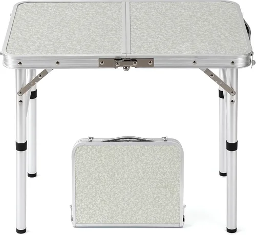 Vista 13 de Mesa plegable pequeña, mesa de aluminio de campamento de 24 pulgadas de largo x 16 pulgadas de ancho con patas de altura ajustable, mesa de comedor