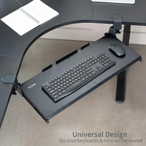 Vista 7 de VIVO Bandeja de teclado extraíble grande para escritorio de esquina, 27 (33 incluyendo abrazaderas) x 11 pulgadas plataforma deslizante cajón