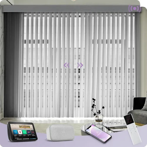 Vista 11 de Graywind Persianas verticales transparentes motorizadas compatibles con Alexa Google, cortinas transparentes inteligentes de privacidad, filtrado