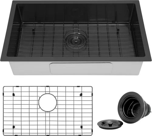 Vista 15 de Kitsitchen SUS304 - Fregadero de cocina negro para autocaravana, fregadero de cocina de acero inoxidable para montaje inferior, 23 x 16 x 7