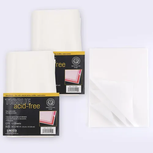 Vista 2 de Lineco, Papel de seda entrelazado sin búfer, 30 x 40 pulgadas (12 hojas) Almacenamiento sin ácidos, conservación y separación de impresiones