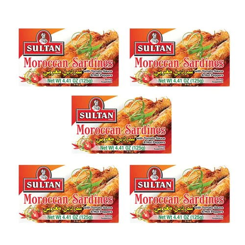 Vista 10 de Sultan Sardinas Marroquíes de Temporada en Aceite con Chiles, 100% Completamente Natural, Alta Proteína, Sin Aditivos, Sin Conservantes, Paleo