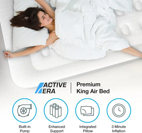 Vista 2 de Active Era Colchón de aire tamaño King con bomba elevada incorporada, colchón inflable elevado de alta calidad con almohada elevada, resistente a