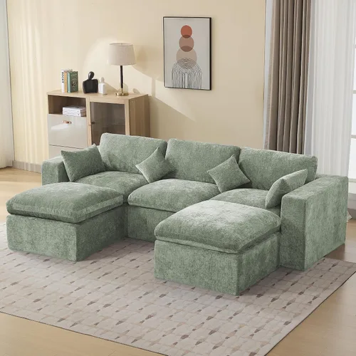 Vista 41 de WUTUTUEE Otomana Cloud de 33.5 pulgadas para sofá modular, cómodo reposapiés tapizado de felpilla con espuma viscoelástica, embalaje totalmente