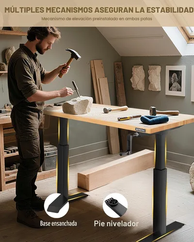 Vista 6 de WORKPRO Banco de trabajo ajustable con manivela, mesa de trabajo de madera de goma de 47.2 x 23.6 pulgadas, capacidad de carga de 300 libras