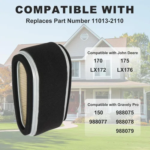 Vista 2 de Wadoy M74285 M97211 Filtro de aire compatible con John Deere 170 175 LX172 LX176 / 11013-2110 Reemplazo para Kawasaki FC400V FC420V