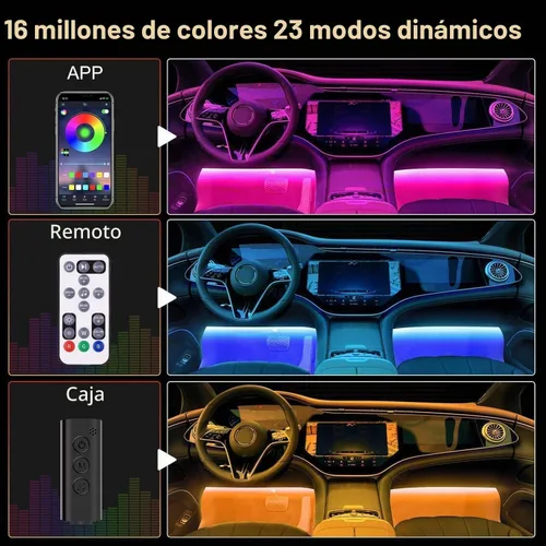 Vista 3 de Luces LED para coche, luces interiores de coche inteligentes RGB, control RGB 48SMD