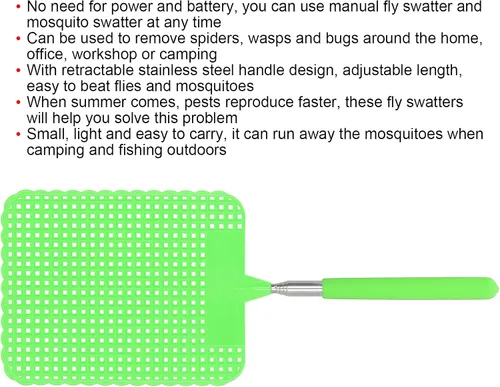 Vista 8 de Matamoscas telescópico, retráctil extensible de plástico ligero con varilla de acero inoxidable para el hogar para la oficina para acampar