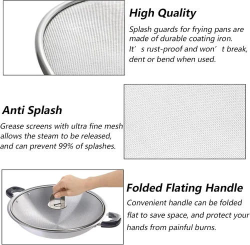 Vista 2 de Nicunom Paquete de 4 pantallas contra salpicaduras para sartén, 13, 11.5, 10, 8 pulgadas, protector contra salpicaduras de grasa de acero inoxidable