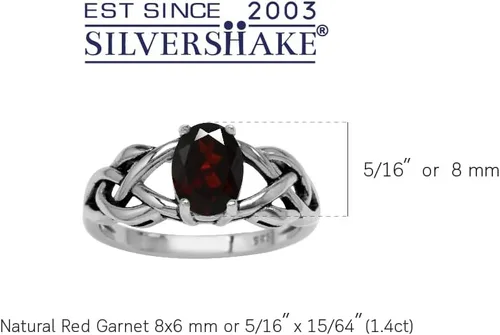Vista 2 de Silvershake - Anillo de plata de ley 925 con piedra de nacimiento ovalada de 8 x 6 mm, acabado antiguo o chapado en oro amarillo, con nudo celta