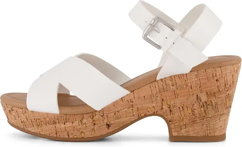 Vista 2 de CUSHIONAIRE Sandalias Rosie de cuña de corcho para mujer + espuma viscoelástica, Negro