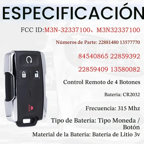 Vista 3 de SUPALAND Llavero con Control Remoto de Repuesto Compatible con Chevy Silverado GMC Sierra 1500 2500 3500 2014-2016 2017 2018 2019 2020 GMC Canyon