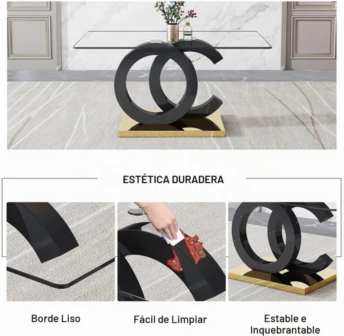 Vista 4 de Ebullient - Juego de mesa de comedor de vidrio para 4, juego de mesa y sillas de 5 piezas, mesa de comedor rectangular moderna con tapa de vidrio