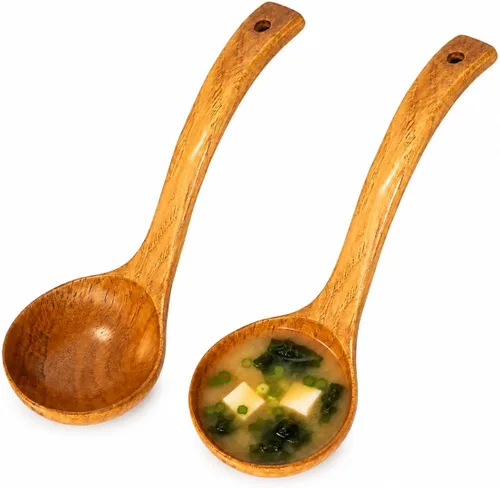 Vista 11 de JB Home Collection, Cucharón de madera para sopa, cuchara de madera natural marrón de 10.35 pulgadas de largo, capacidad de 3.2 onzas líquidas