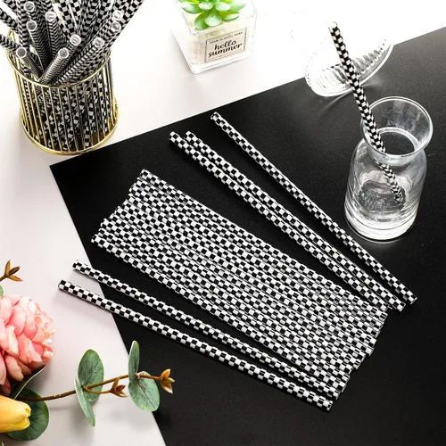 Vista 7 de Domensi 50 pajitas de plástico desechables para beber, reutilizables, bandera a rayas, suministros para fiestas de verano para decoración