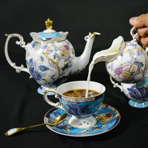 Vista 3 de ACMLIFE Juego de té con vajilla para adultos, juegos de porcelana de hueso de 33 piezas, juego de té de café para 6 o 4 juegos de té inglés vintage