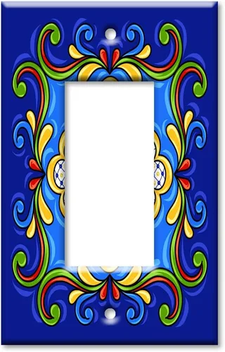 Vista 10 de Art Plates - Placa decorativa para interruptor de luz - Placa decorativa de pared de metal - 1 banda en blanco - Azulejo talavera mexicano azul