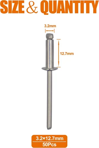 Vista 2 de ISPINNER 50 remaches ciegos de acero inoxidable de 1/8" x 1/2", remaches pop de 0.126 x 0.500 in, paquete de 50