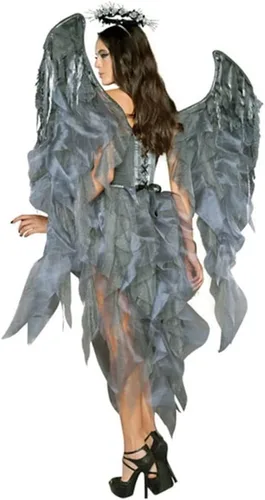 Vista 3 de MYYHMA Disfraz de ángel negro caído de Navidad con falda de alas (talla XL)