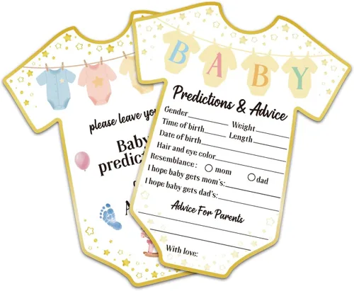 Vista 16 de CUTHOLLOW Blue and Bow - 50 tarjetas de predicción para bebés, consejos y deseos para los futuros padres, juegos de baby shower, predicción de bebé