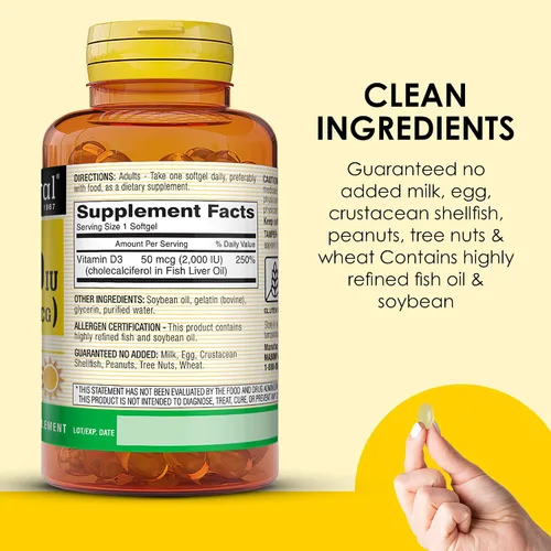 Vista 5 de MASON NATURAL Vitamina D3 2,000 UI Ultra Fuerza, Apoya la Densidad Ósea, Fuerza y Salud Inmune, 300 Cápsulas Blandas