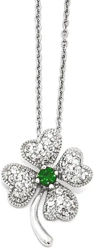 Vista 9 de Plata de ley 925 con corte brillante cristal verde circonita cúbica blanca trébol de cuatro hojas collar de cadena de 18 pulgadas colgante de flores