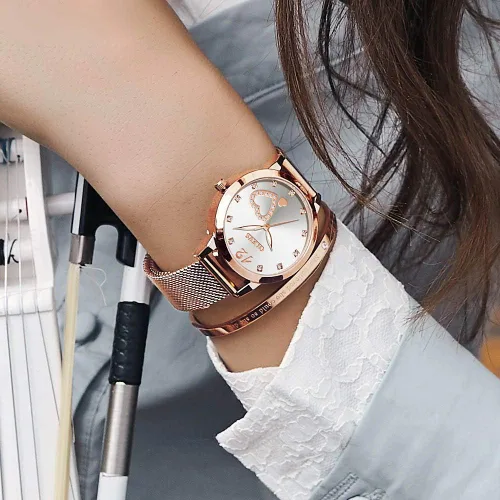 Vista 3 de OLEVS Relojes para mujer correa de malla de oro rosa vestido de moda cuarzo japonés impermeable luminoso para mujer conjunto de pulseras